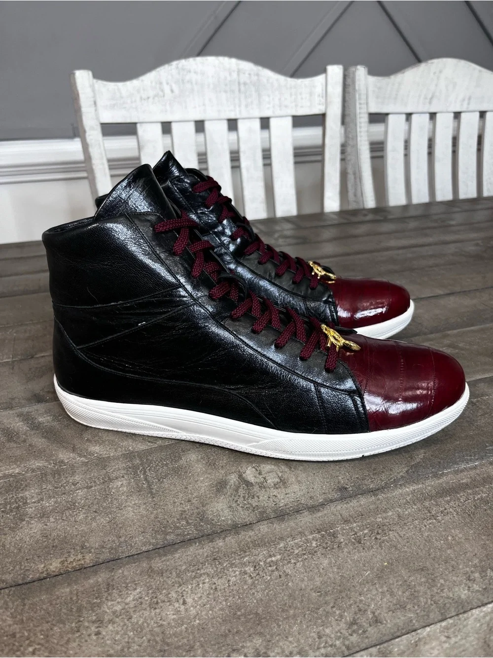 Belvedere Vitale High Top Genuine EEL & Soft Calf Burgundy/Black Sz 10 C